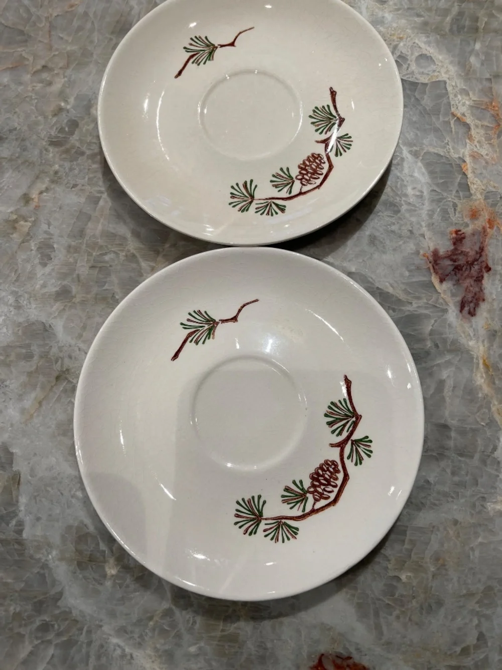 Stetson Marcrest~Vintage Misty Pine ovenproof hand painted underglaze saucers